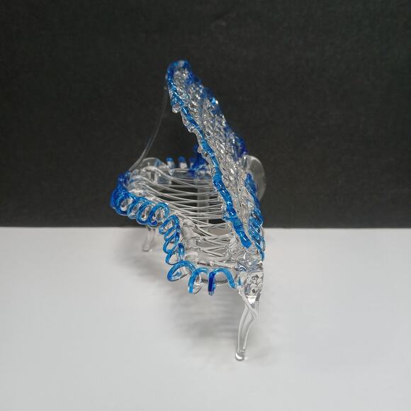 Hand Blown Spun Art Glass Mini Blue and Clear Grand Piano Figurine 3x3x2" - Picture 2 of 8